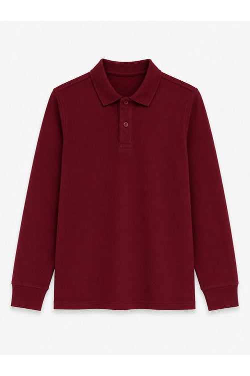 Bordo Uzun Kollu Polo Yaka Lakos Okul T-shirt R.O.Z.K.U.U.LT.E.L.T.