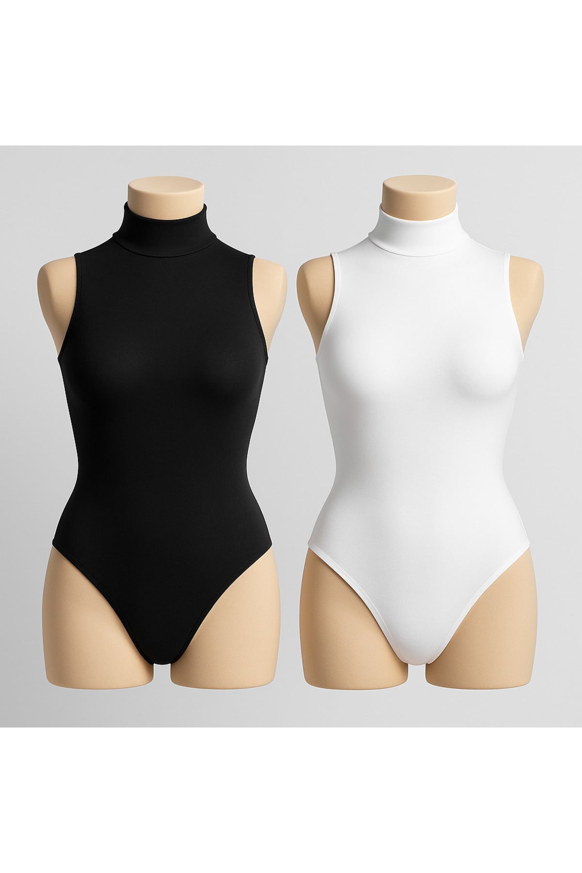 Kadın Pamuklu Kolsuz Boğazlı Beyaz-Siyah 2'li Çıtçıtlı Body