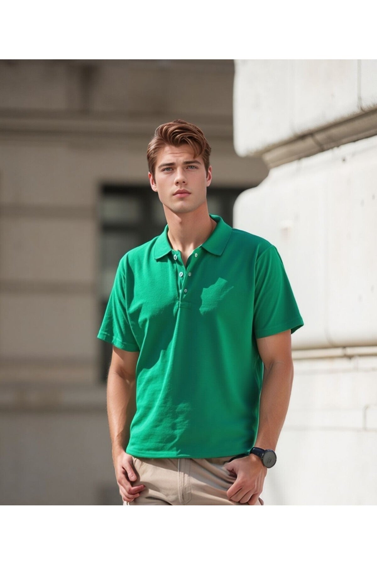 Erkek Yeşil Pamuklu Polo Yaka T-shirt