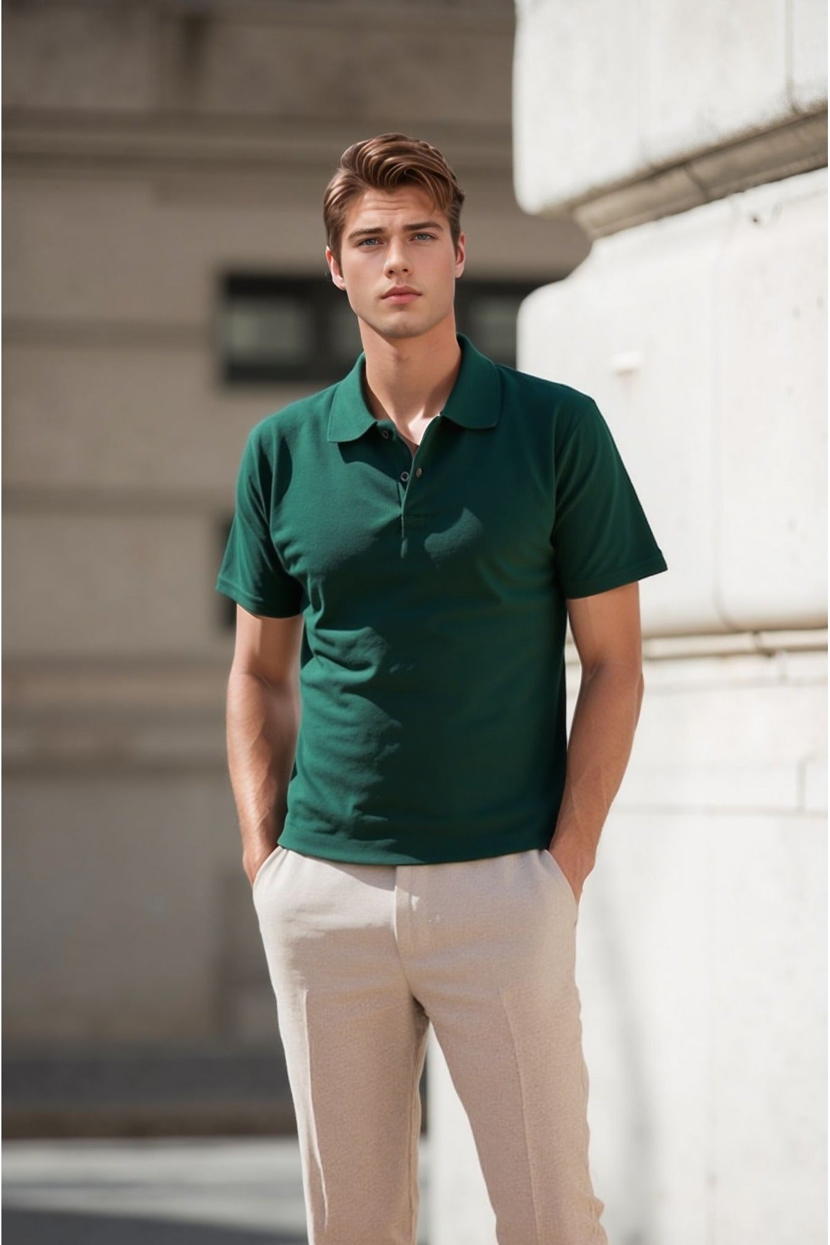 Erkek Koyu Yeşil Pamuklu Polo Yaka T-shirt