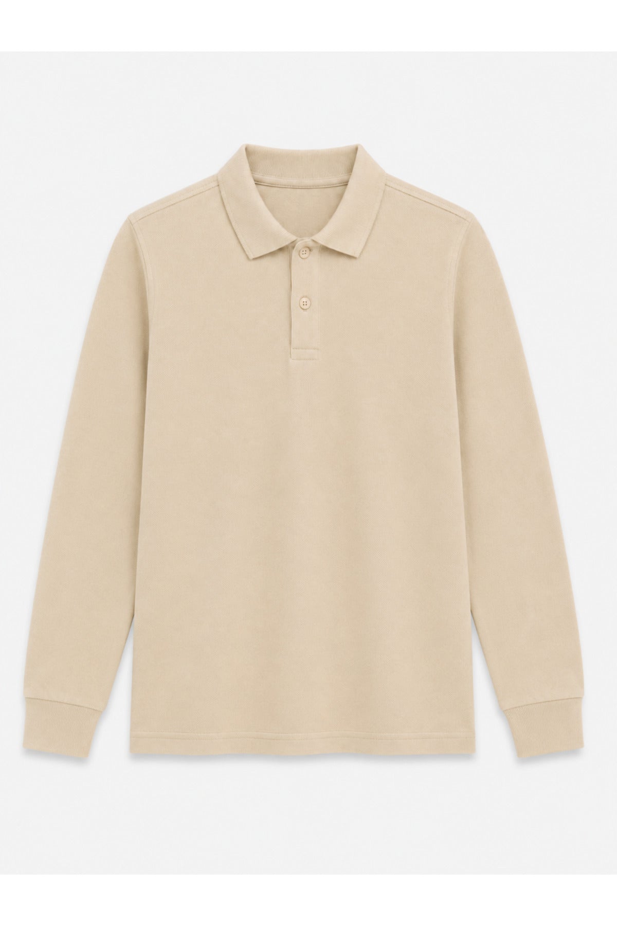 Bej Uzun Kollu Polo Yaka Lakos Okul T-shirt R.O.Z.K.U.U.LT.E.L.T.