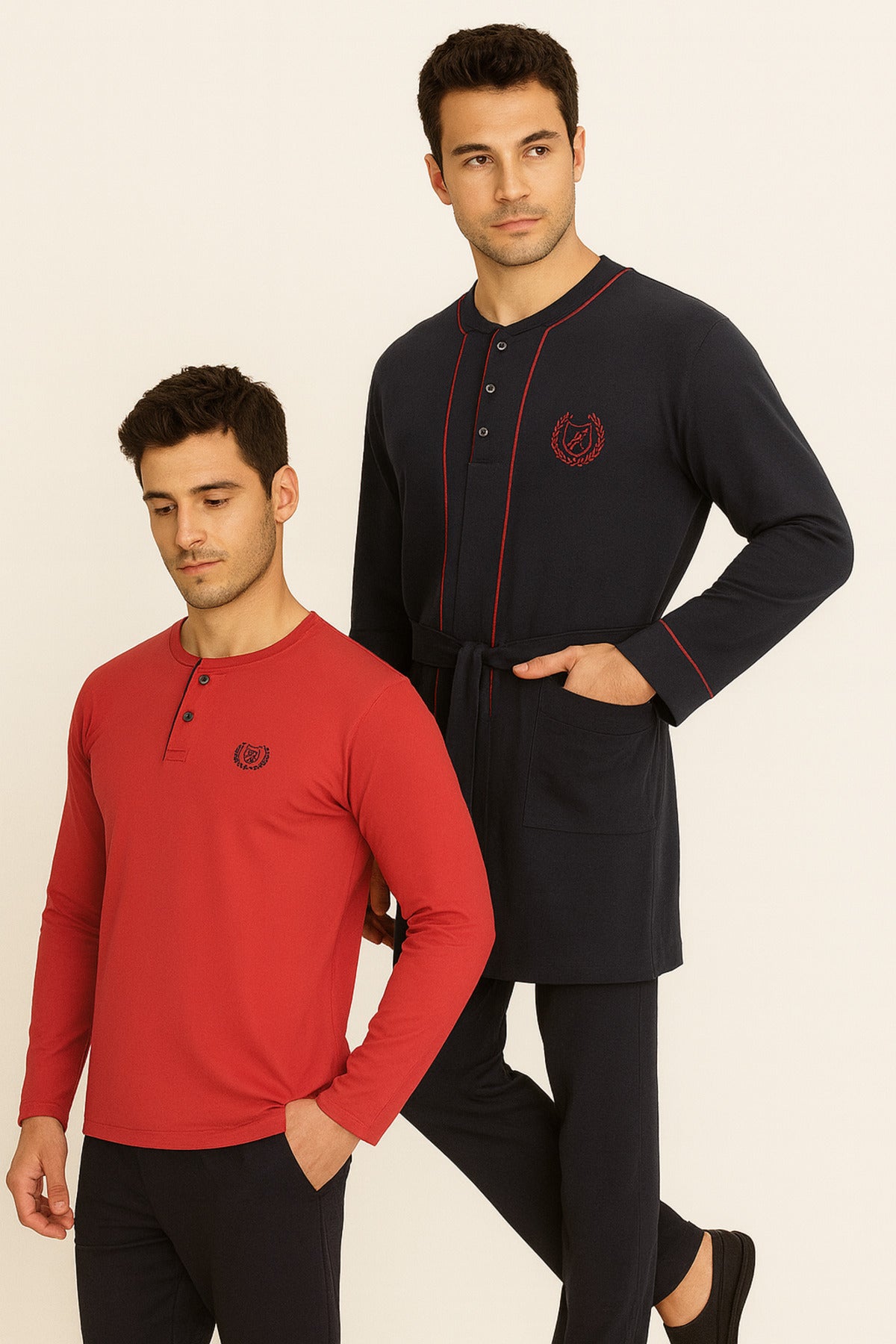 Erkek Lacivert %100 Pamuklu 3 Parça Robdöşambr Kutulu Pijama Takımı